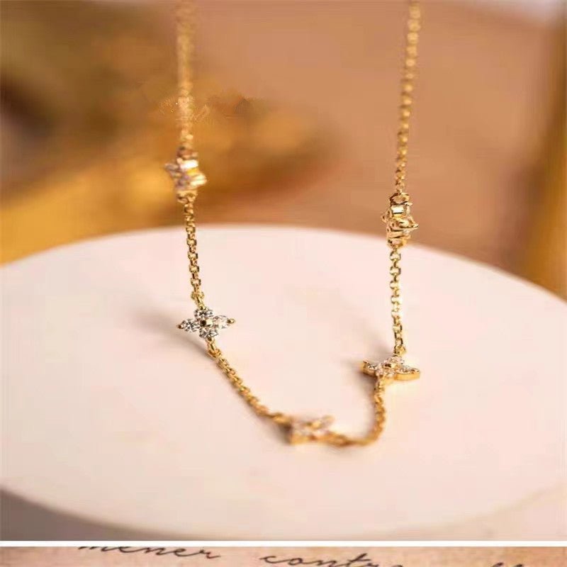 S925 Sterling Silver Plated 18K Gold Light Luxury Star Elegance High - grade Starry Clavicle Chain - Zambeel
