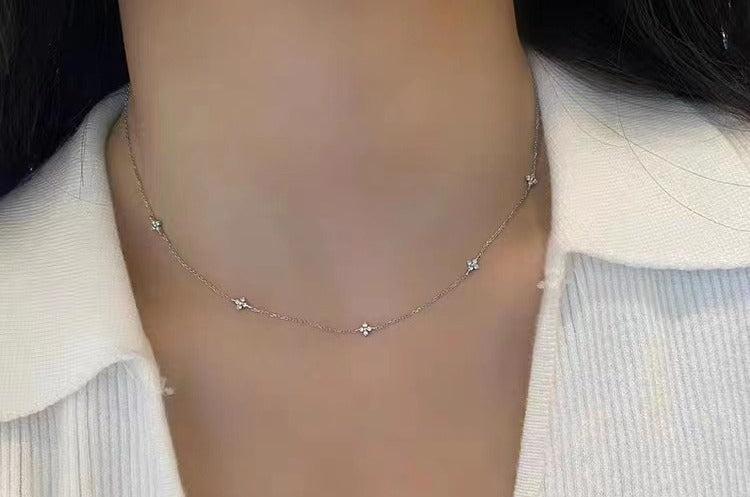S925 Sterling Silver Plated 18K Gold Light Luxury Star Elegance High - grade Starry Clavicle Chain - Zambeel
