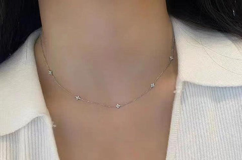 S925 Sterling Silver Plated 18K Gold Light Luxury Star Elegance High - grade Starry Clavicle Chain - Zambeel
