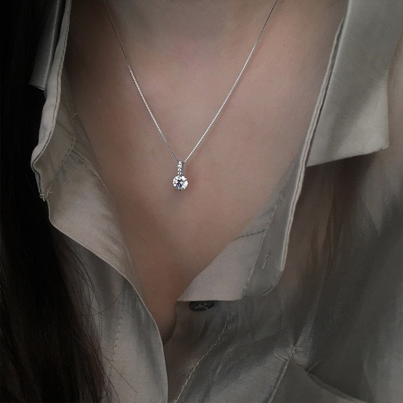 S925 Sterling Silver Solitaire Necklace Female Light Luxury And Simplicity Temperament - Zambeel