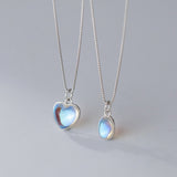 S925 Sterling Silver Synthetic Glass Heart Oval Necklace - Zambeel