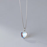 S925 Sterling Silver Synthetic Glass Heart Oval Necklace - Zambeel