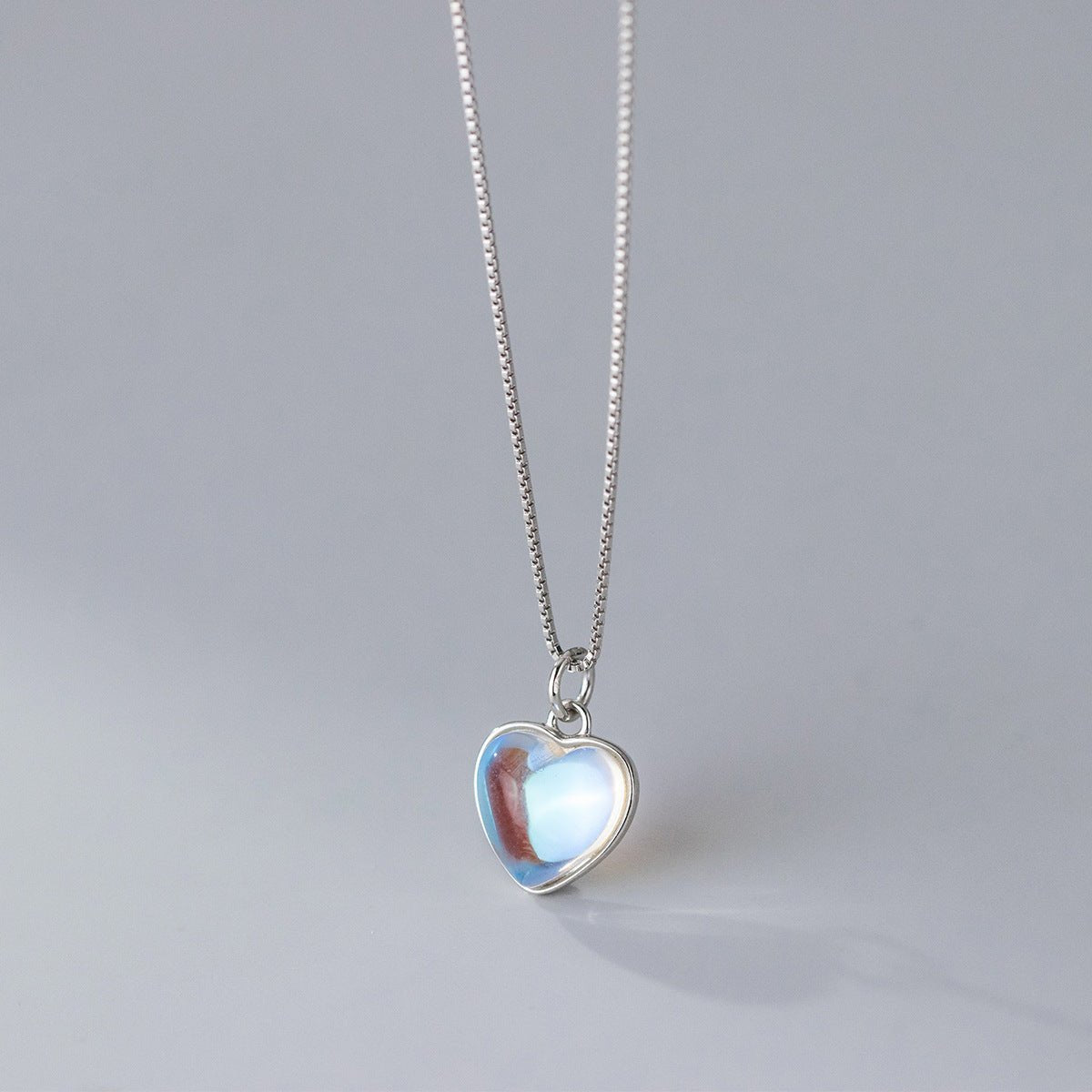 S925 Sterling Silver Synthetic Glass Heart Oval Necklace - Zambeel