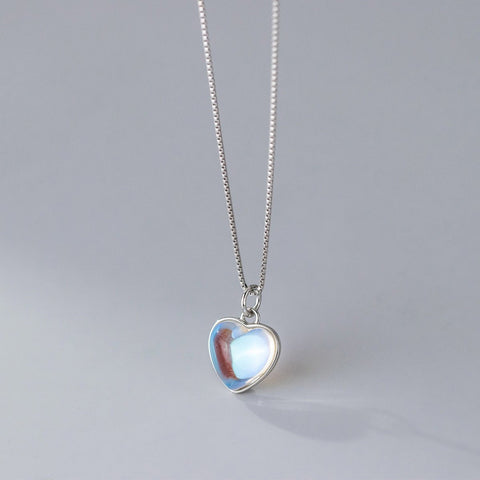 S925 Sterling Silver Synthetic Glass Heart Oval Necklace - Zambeel