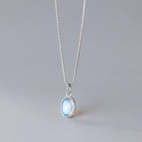 S925 Sterling Silver Synthetic Glass Heart Oval Necklace - Zambeel