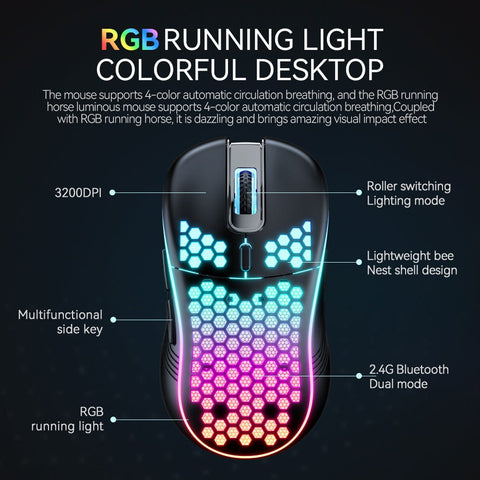 SA - 1 Dual Mode Honeycomb Shell RGB Wireless Bluetooth Computer Gaming Mouse - Zambeel