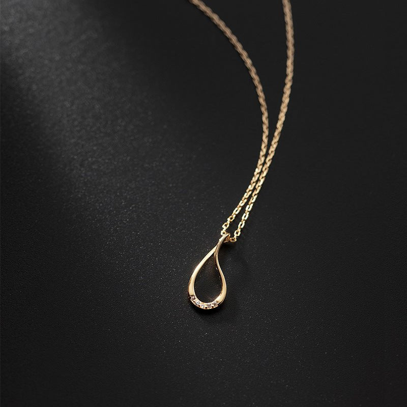 Silver Hollow Drop - Shaped Diamond - Studded Necklace - Zambeel