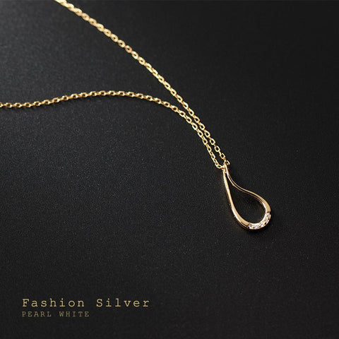 Silver Hollow Drop - Shaped Diamond - Studded Necklace - Zambeel