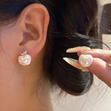 Silver Nail Decoration Inlaid Rhinestone Pearl Creative Earrings - Zambeel