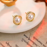 Silver Needle Planet Freshwater Pearl Stud Earrings High - End - Zambeel