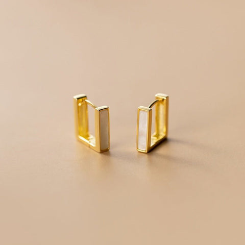 Silver Women's Elegant Shell Square Earrings - Zambeel
