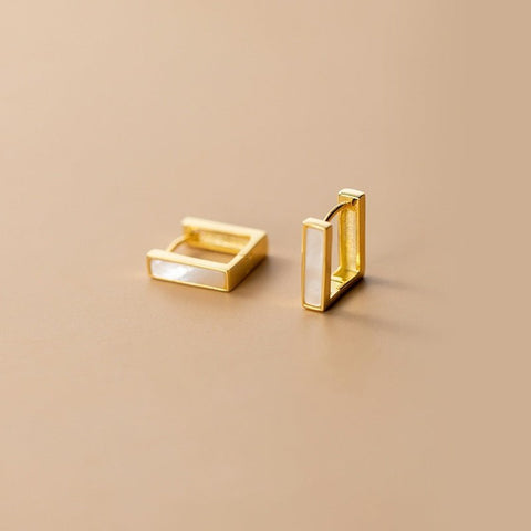 Silver Women's Elegant Shell Square Earrings - Zambeel
