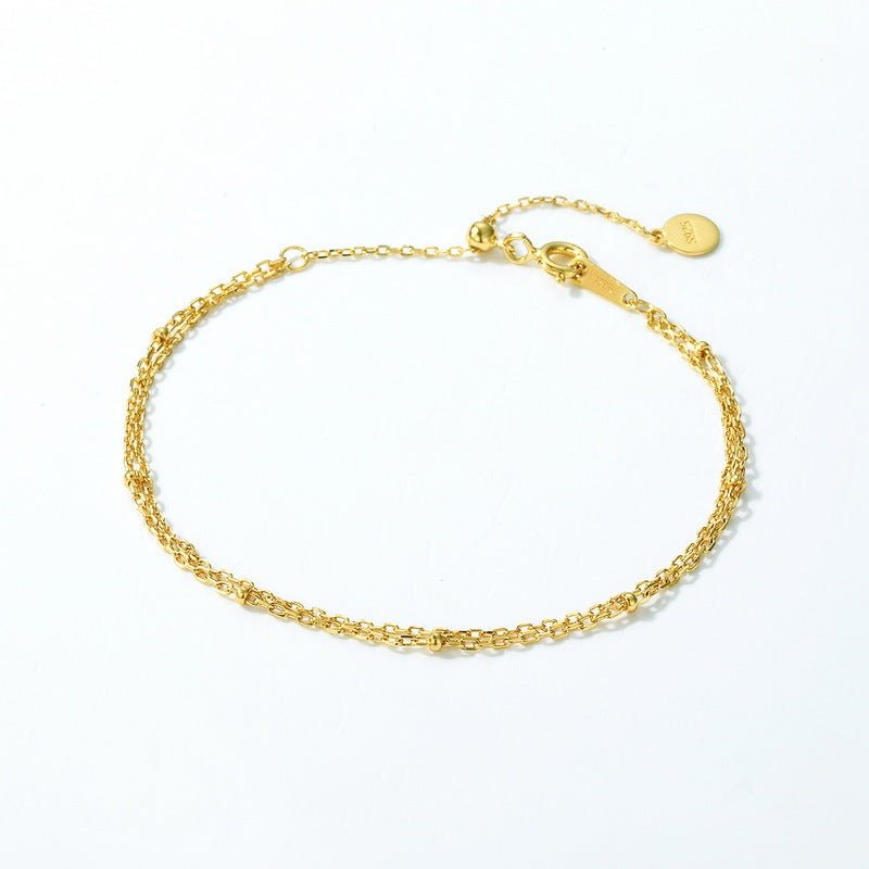 Simple Double - layer 925 Silver Plating 10K Yellow Bracelet For Women - Zambeel