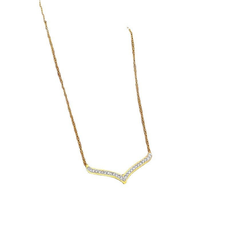 Simple Style Full Diamond Large V Furnace Real Gold Necklace - Zambeel