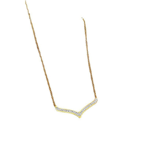 Simple Style Full Diamond Large V Furnace Real Gold Necklace - Zambeel