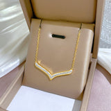 Simple Style Full Diamond Large V Furnace Real Gold Necklace - Zambeel