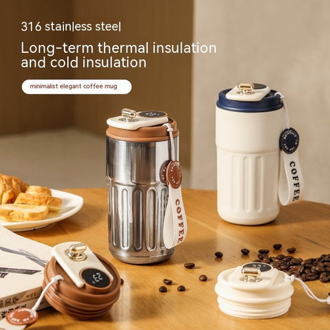 Smart Digital Thermal Bottle Portable Coffee Mug Stainless Steel Water Bottle In - Car Insulated Cup Keep Cold Vacuum Flasks 450ml - Zambeel