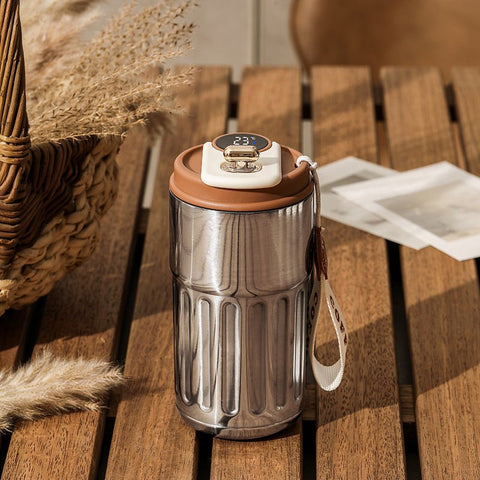 Smart Digital Thermal Bottle Portable Coffee Mug Stainless Steel Water Bottle In - Car Insulated Cup Keep Cold Vacuum Flasks 450ml - Zambeel