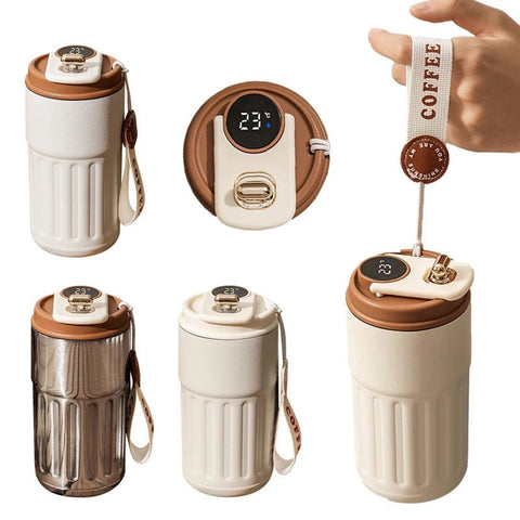 Smart Digital Thermal Bottle Portable Coffee Mug Stainless Steel Water Bottle In - Car Insulated Cup Keep Cold Vacuum Flasks 450ml - Zambeel