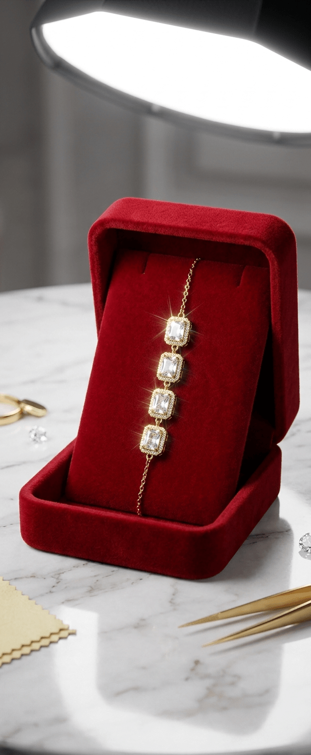 Square Crystal Link Adjustable Bracelet - Zambeel