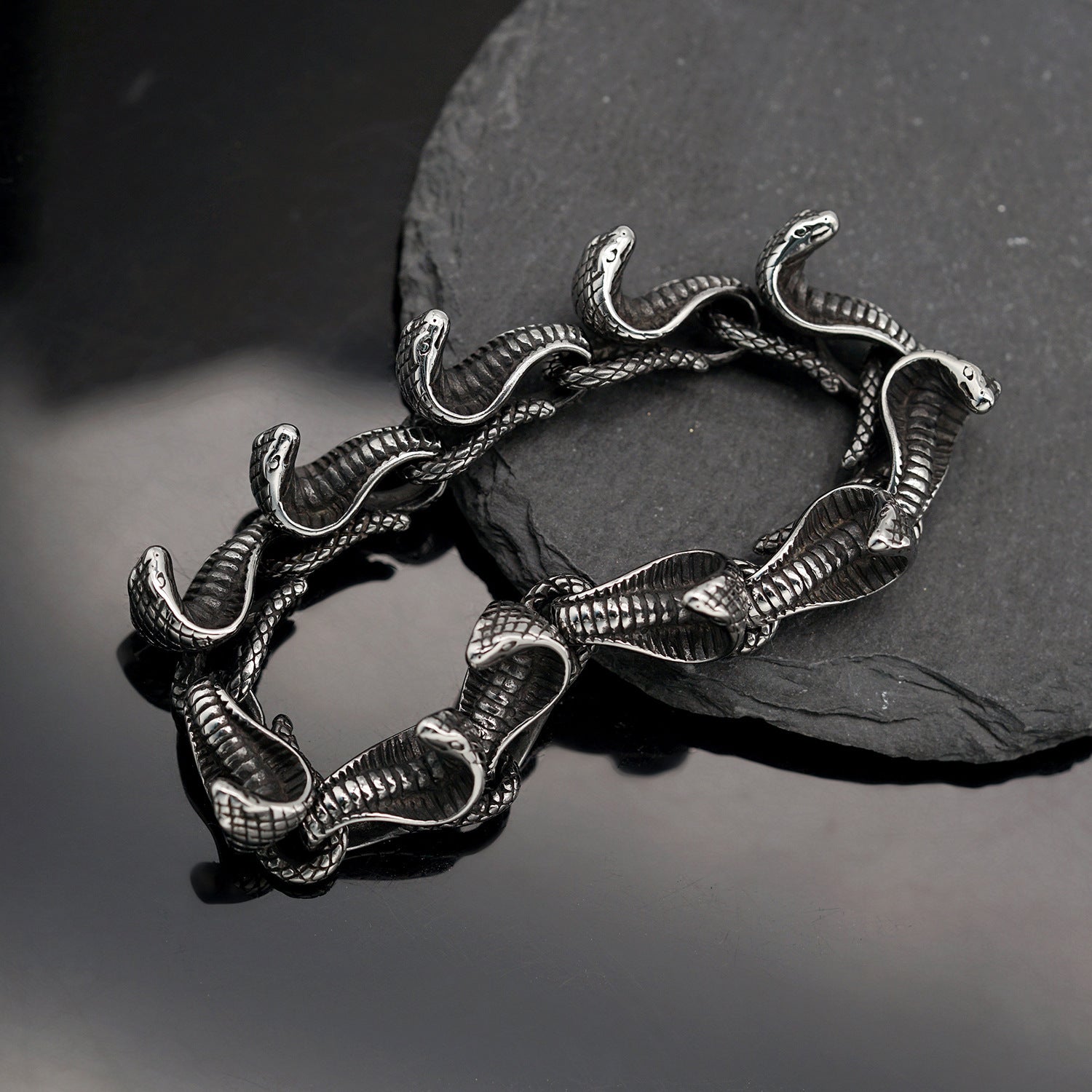 Stainless Steel Men's Bracelet Snake Head - Zambeel