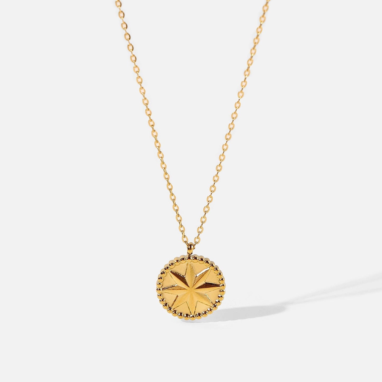 Stainless Steel Necklace 18K Gold Eight Eight - pointed Stars Coins - Zambeel