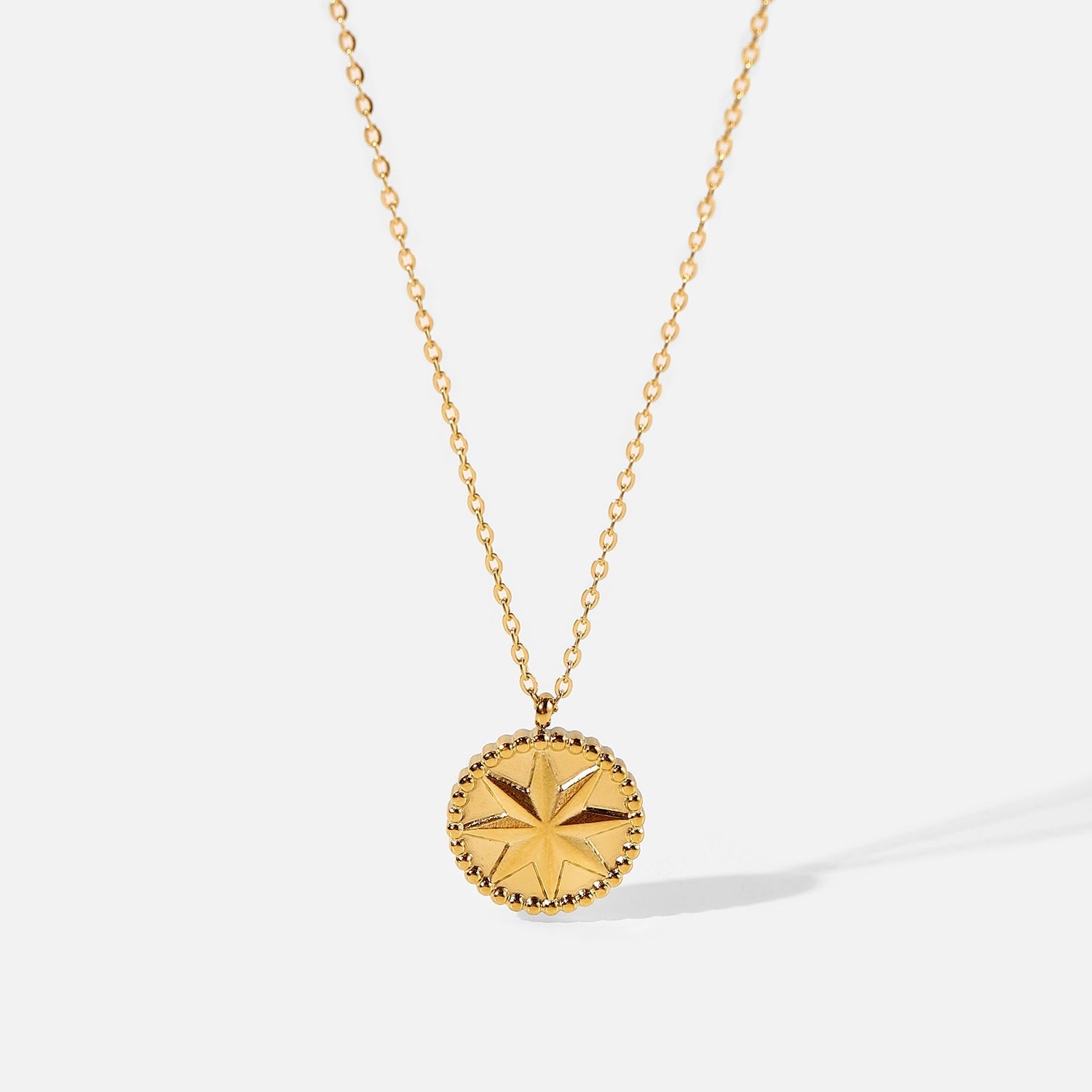 Stainless Steel Necklace 18K Gold Eight Eight - pointed Stars Coins - Zambeel
