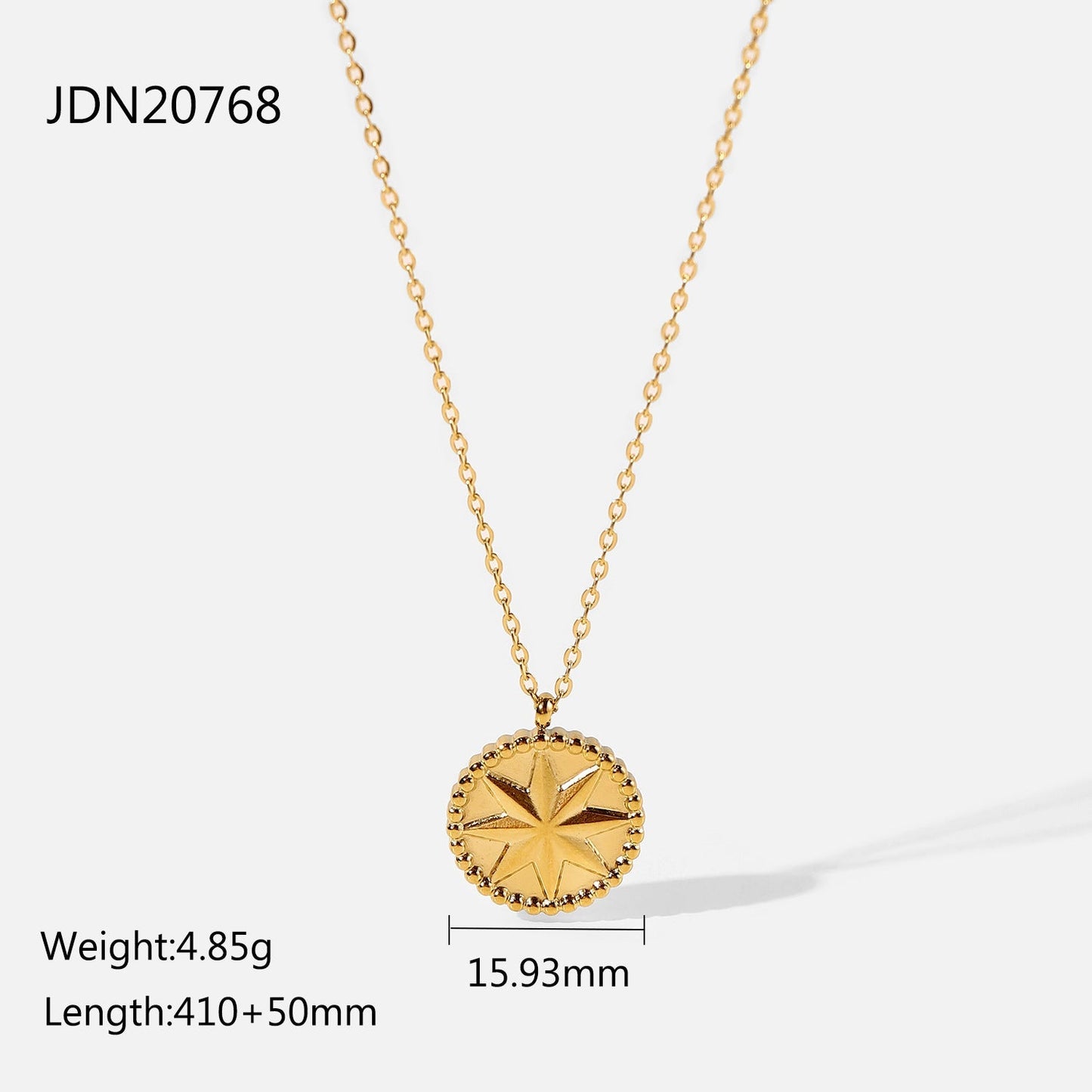 Stainless Steel Necklace 18K Gold Eight Eight - pointed Stars Coins - Zambeel