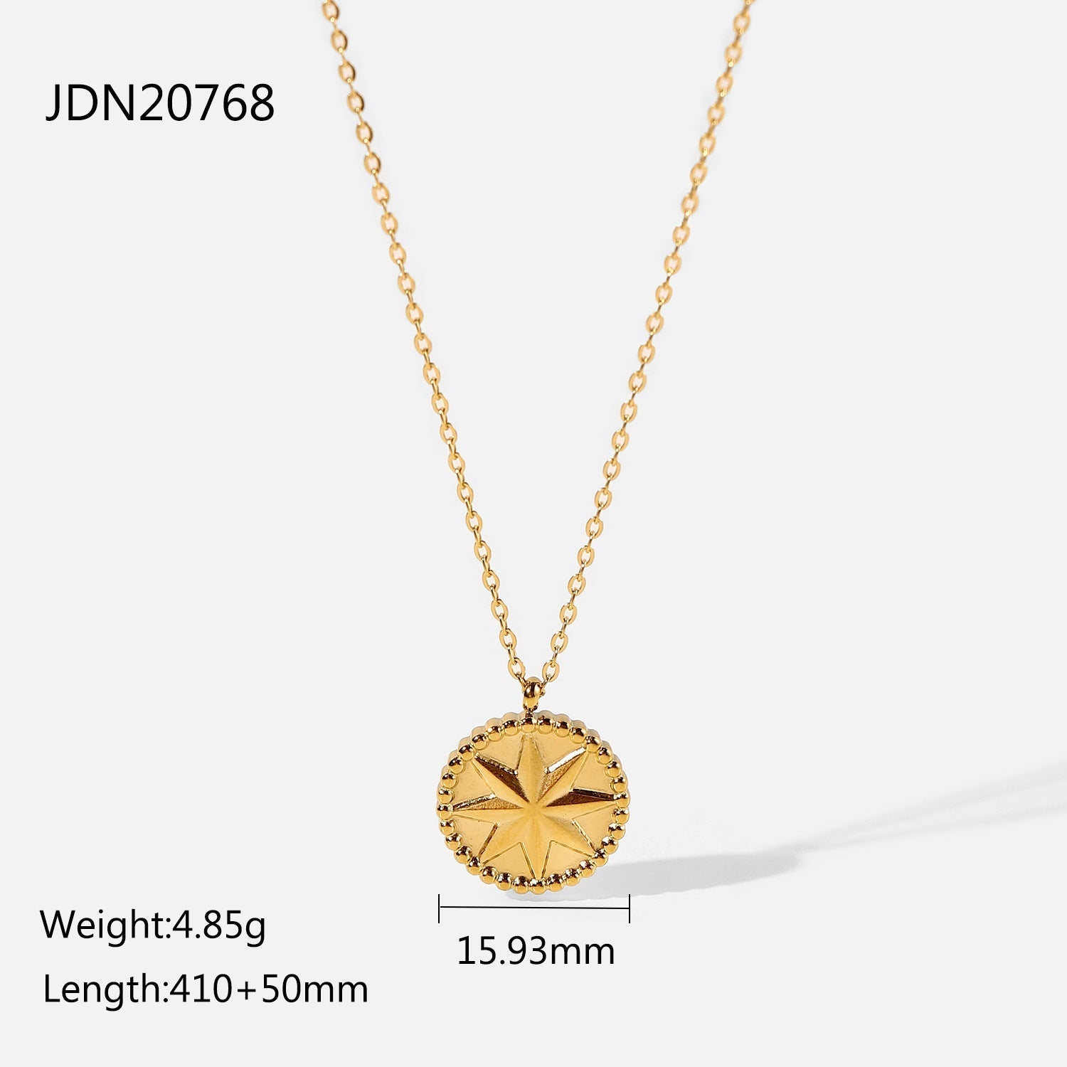 Stainless Steel Necklace 18K Gold Eight Eight - pointed Stars Coins - Zambeel