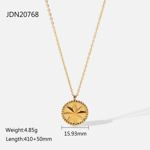 Stainless Steel Necklace 18K Gold Eight Eight - pointed Stars Coins - Zambeel