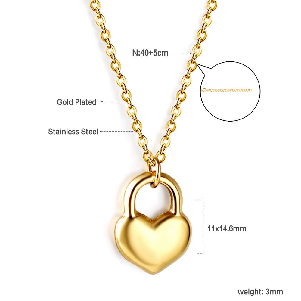 Stainless Steel Necklace Fashionable Golden Love Heart - Zambeel
