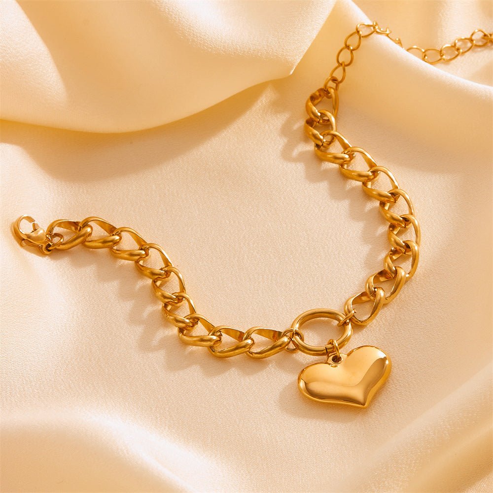 Stainless Steel Simple Thick Straps Heart Bracelet - Zambeel