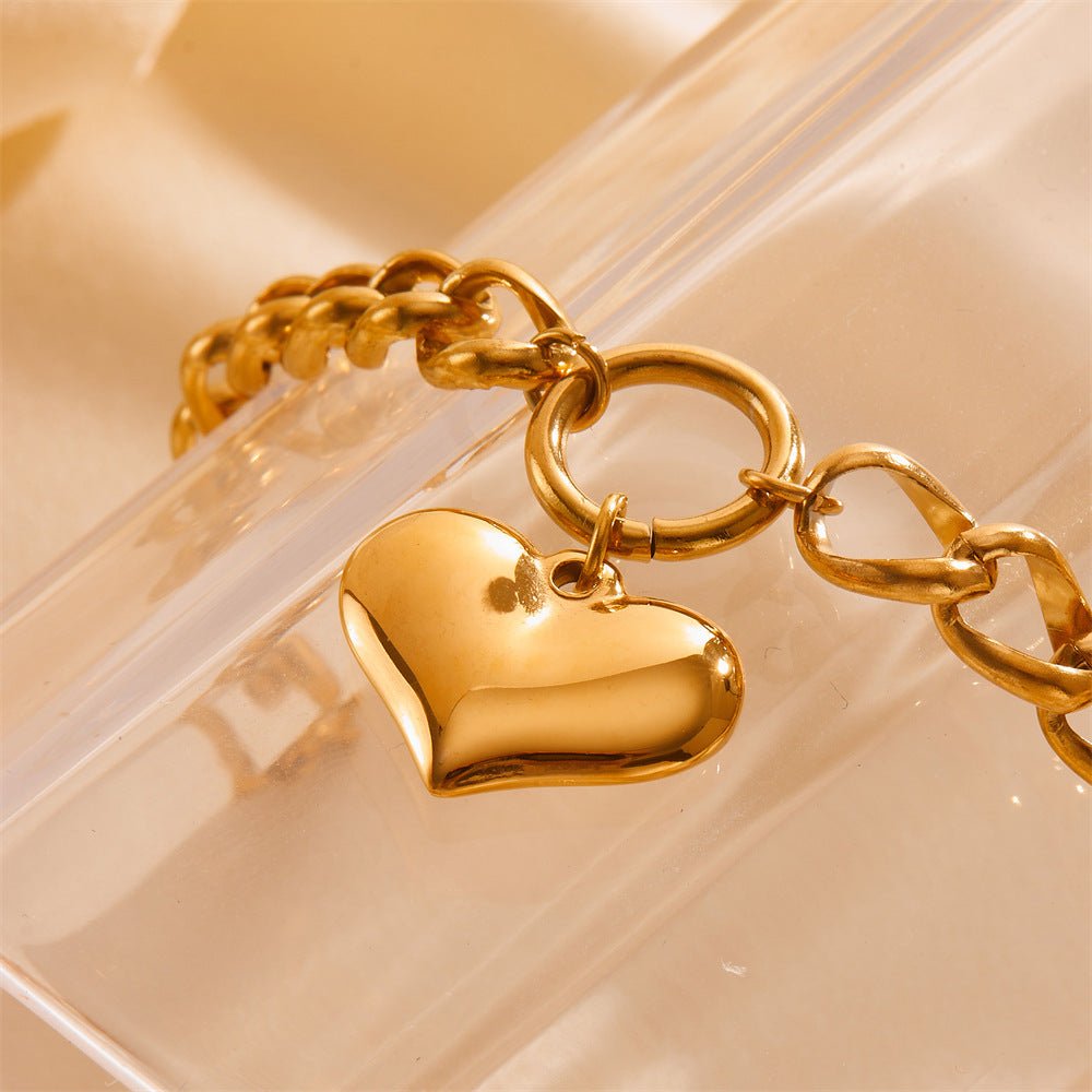 Stainless Steel Simple Thick Straps Heart Bracelet - Zambeel