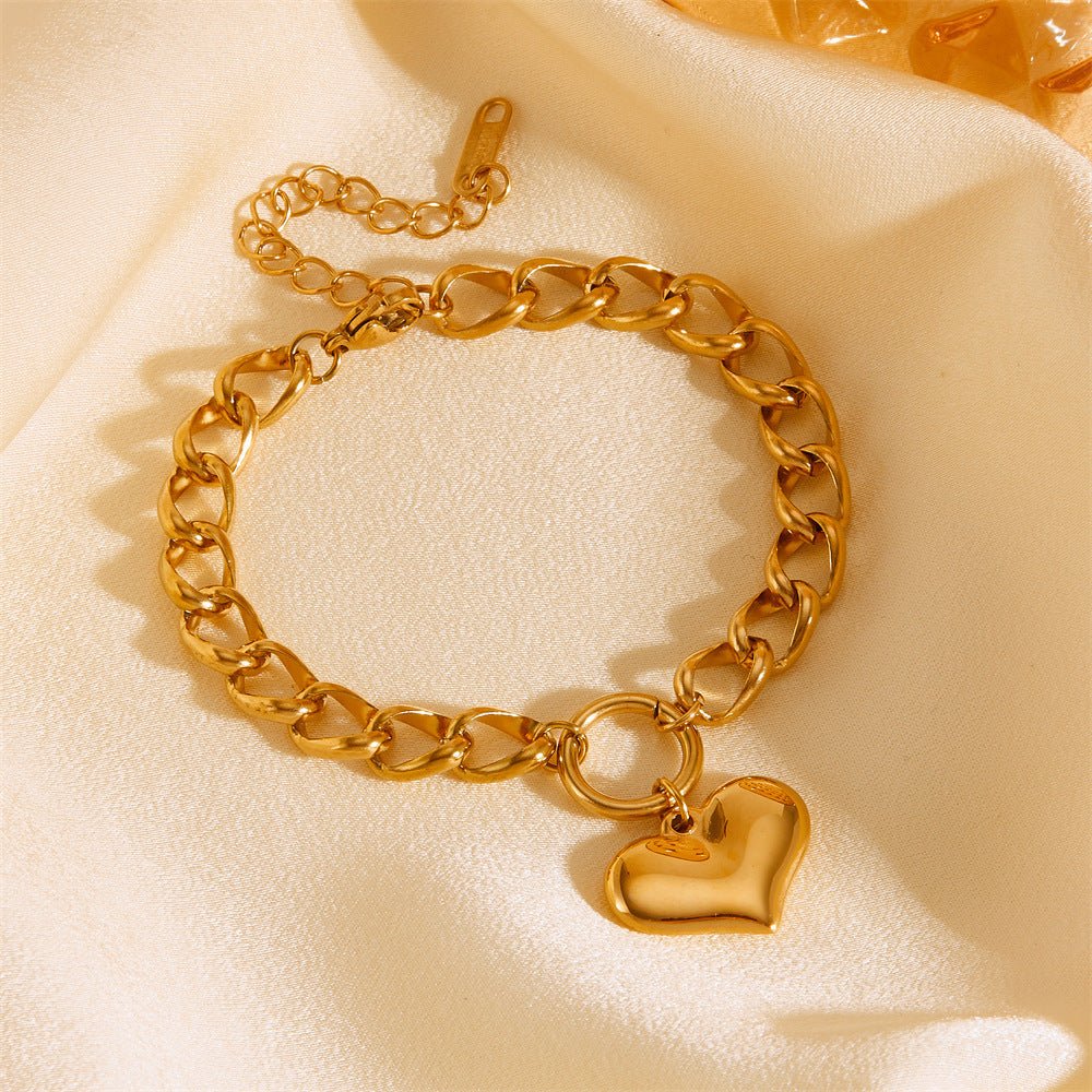 Stainless Steel Simple Thick Straps Heart Bracelet - Zambeel