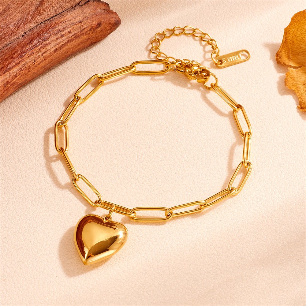 Stainless Steel Simple Thick Straps Heart Bracelet - Zambeel
