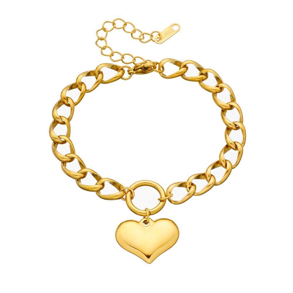 Stainless Steel Simple Thick Straps Heart Bracelet - Zambeel