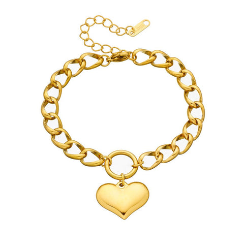 Stainless Steel Simple Thick Straps Heart Bracelet - Zambeel