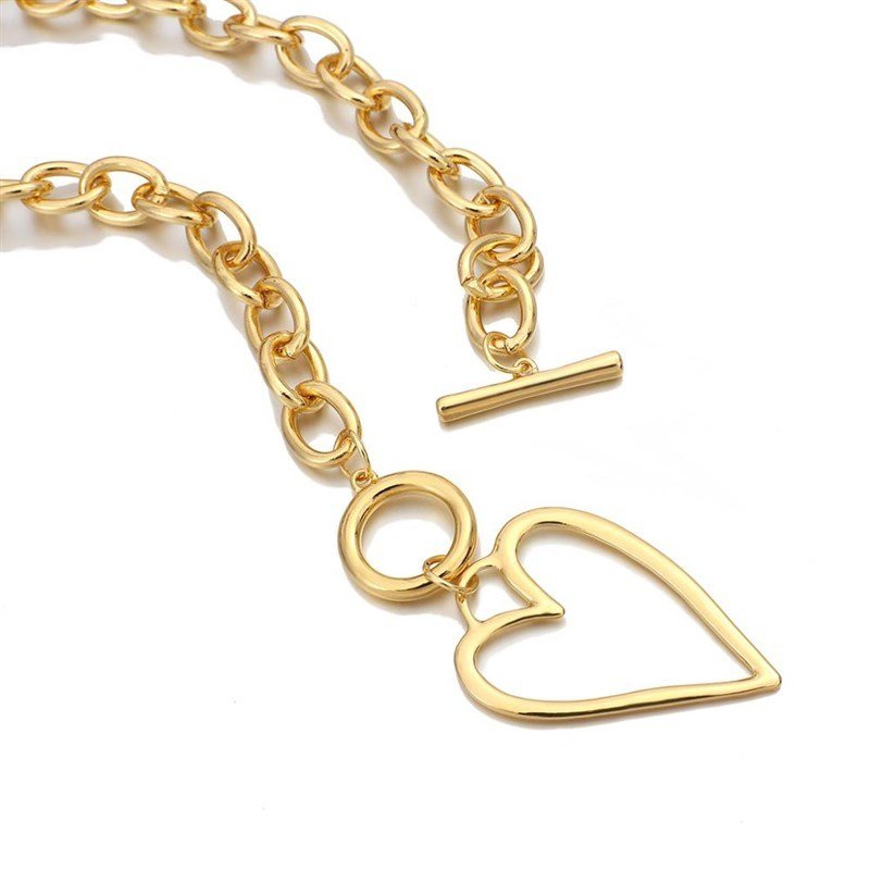 Stainless Steel Women's Necklace Punk Gold Hollow Heart Pendant - Zambeel