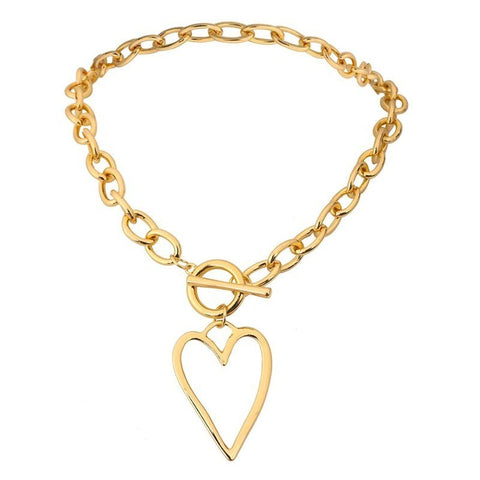 Stainless Steel Women's Necklace Punk Gold Hollow Heart Pendant - Zambeel