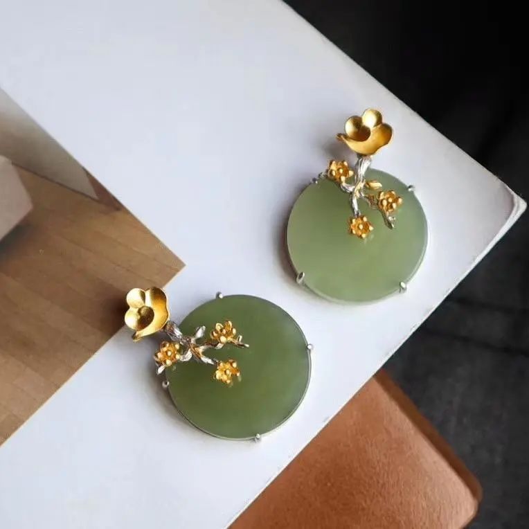 Sterling Silver Gold Plated Hotian Jade Pendant Necklace - Zambeel