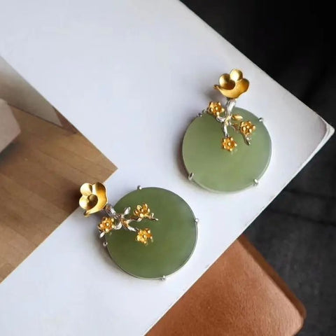 Sterling Silver Gold Plated Hotian Jade Pendant Necklace - Zambeel