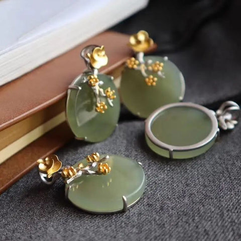 Sterling Silver Gold Plated Hotian Jade Pendant Necklace - Zambeel