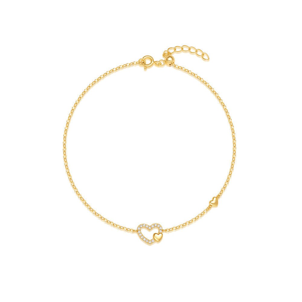 Sterling Silver Hollow Jeweled Heart Bracelet Fashion - Zambeel