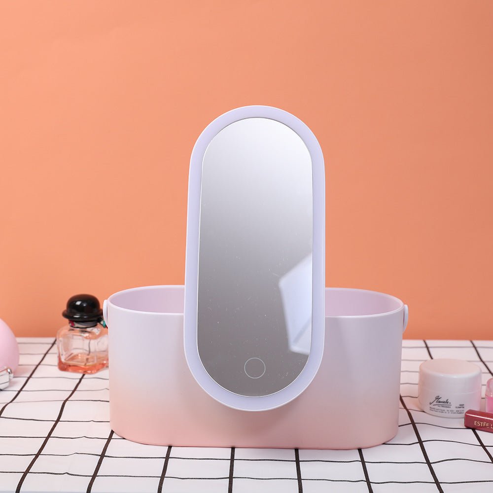 Storage Box LED Makeup Mirror Portable Portable Travel Makeup Organizer Carrying Box With Mirror LED - Zambeel