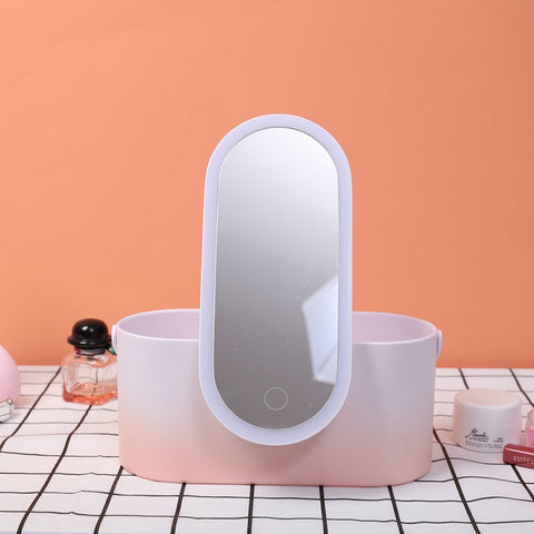 Storage Box LED Makeup Mirror Portable Portable Travel Makeup Organizer Carrying Box With Mirror LED - Zambeel