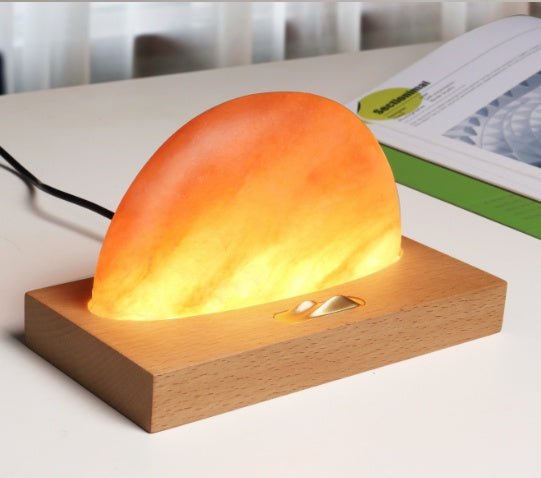Sunrise Oriental LED Gift Table Lamp Salt Lamp With Mobile Phone Wireless Charging Solid Wood Base Mineral Salt Lamp Shade - Zambeel