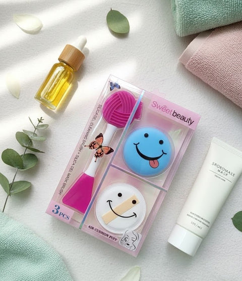 Sweet Beauty - 3 - in - 1 Silicone Gel Face Cleaning Makeup Puff Set - Zambeel