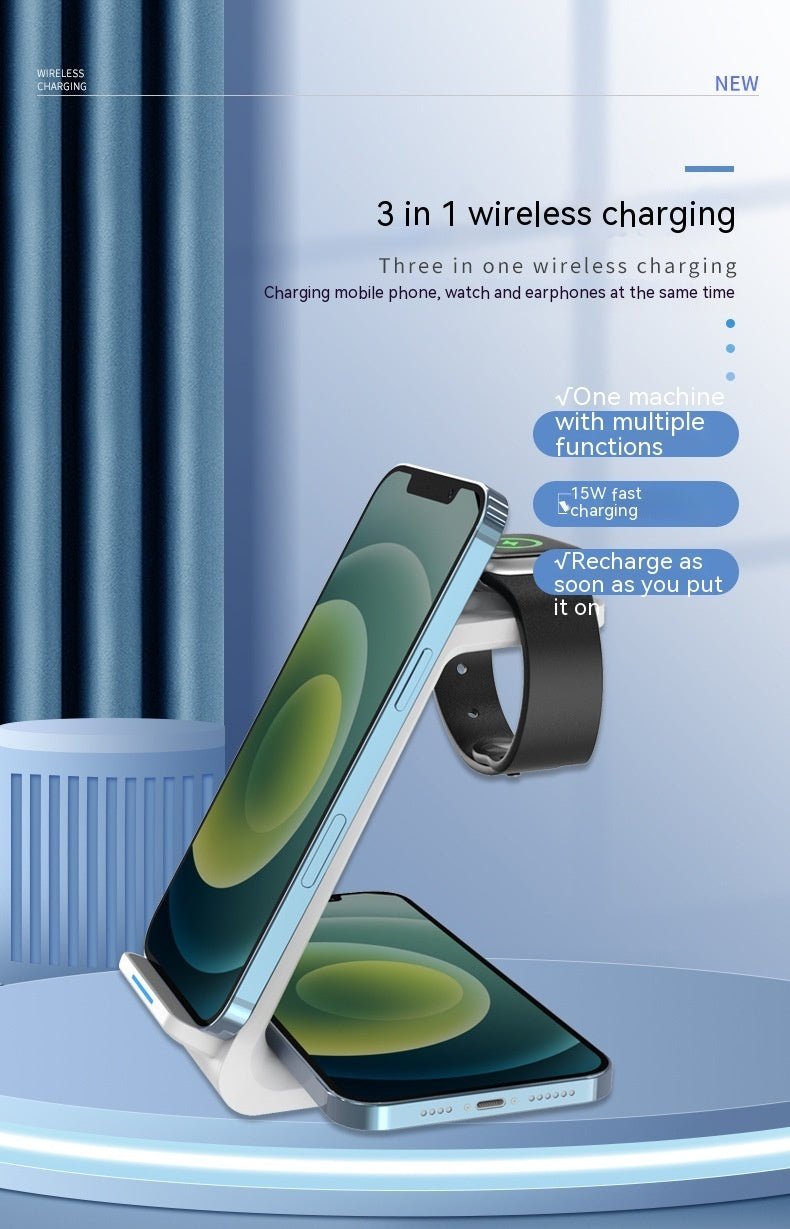 Three - in - one Wireless Charger Fast Charging Desktop Vertical - Zambeel