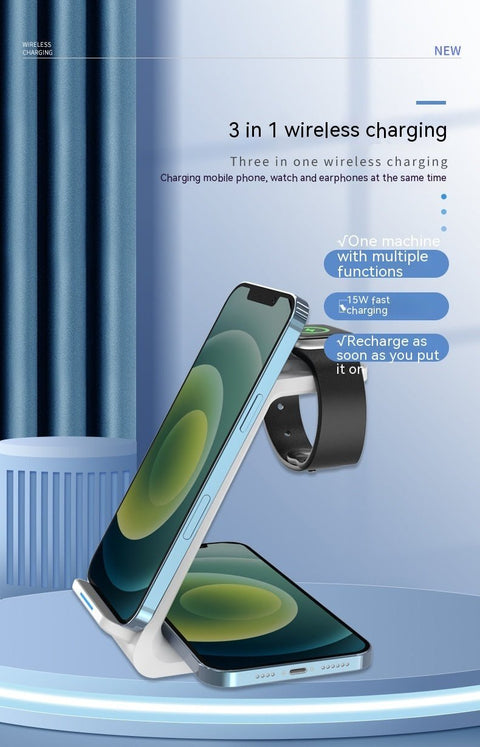 Three - in - one Wireless Charger Fast Charging Desktop Vertical - Zambeel