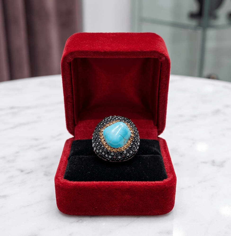 Turquoise Crystal Dome Statement Ring - Zambeel
